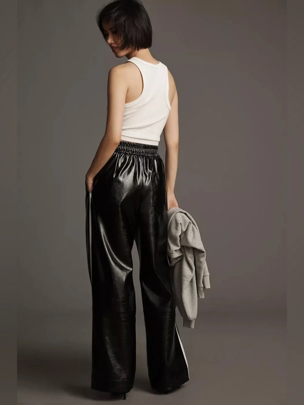 Maeve by Anthropologie Faux Patent Leather Sporty Pull-On Pants Black Sz XS NWOT - Picture 4 of 11